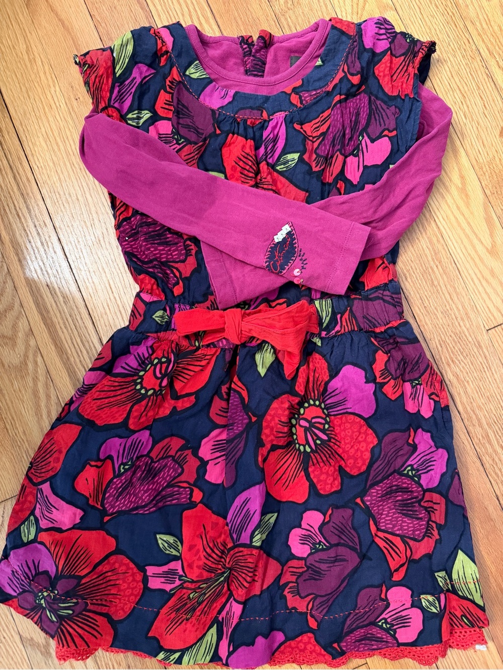 Catimini Navy Dress with Red, Purple & Pink Floral Print